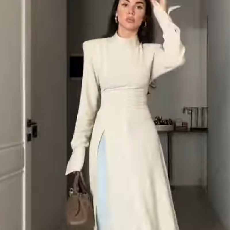 Women Formal Wear Outfits - Elegante lange jurk met hoge hals,