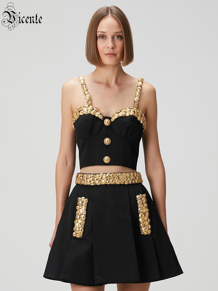 Women Luxury Formal Wear - VC zwarte tweedelige set jurk met