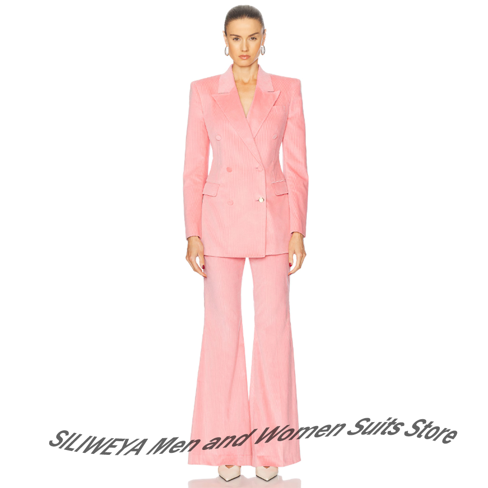 Women Formal Wear Look - Vrouwelijk roze corduroy 2-delig pak Vintage