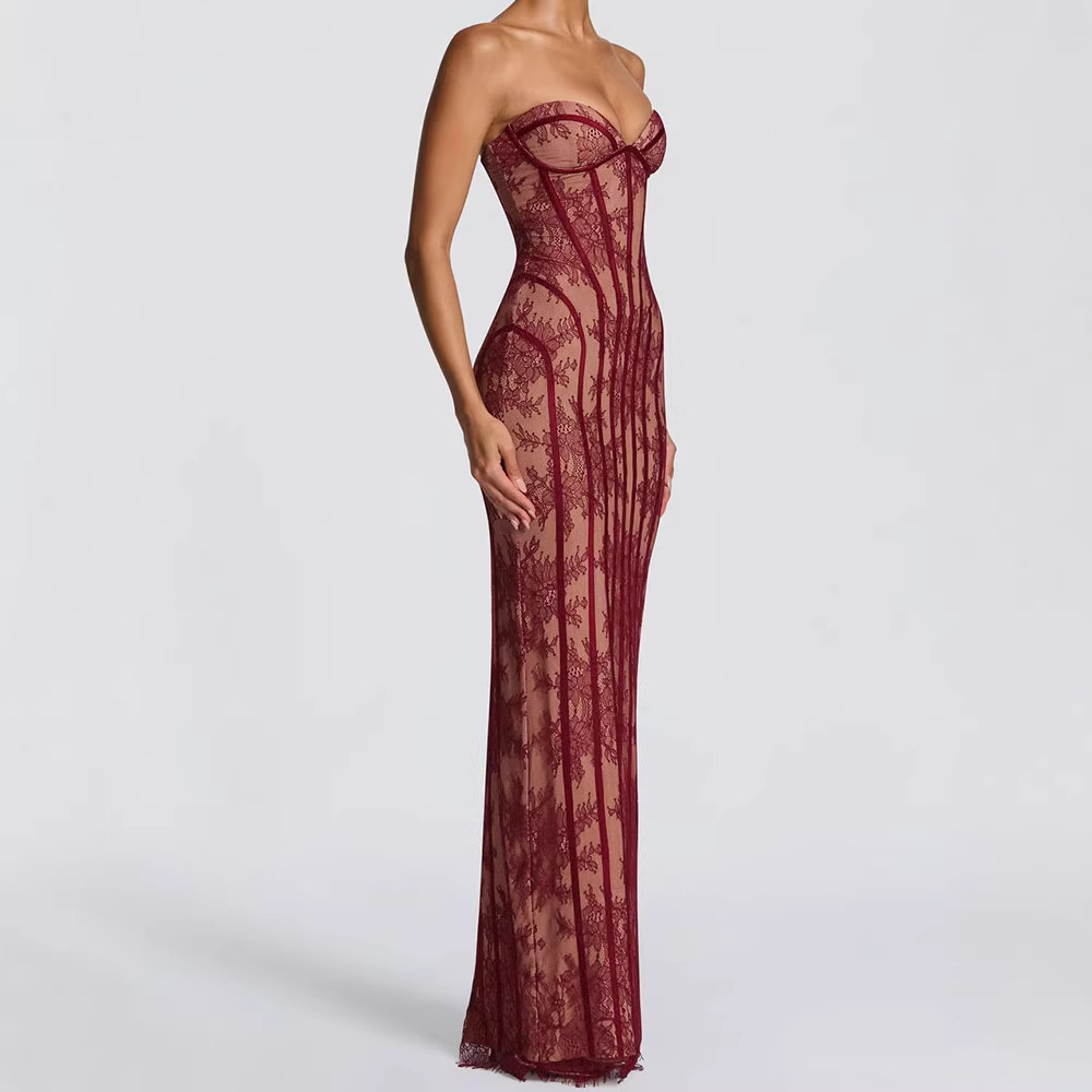 Women Formal Wear For Party - Strapless bodycon maxi jurk voor dames