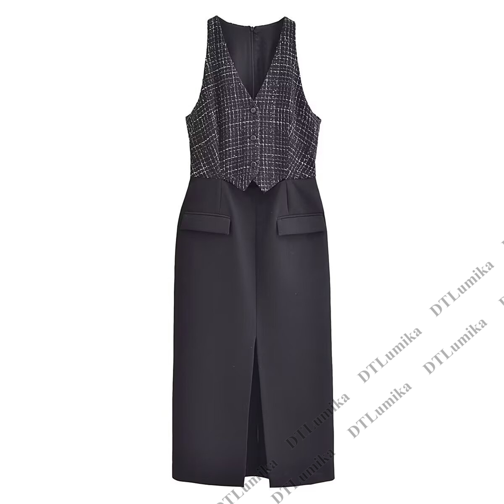 Tweed & crepe contrastjurk, mo - Women Formal Wear Look recensie en prijs